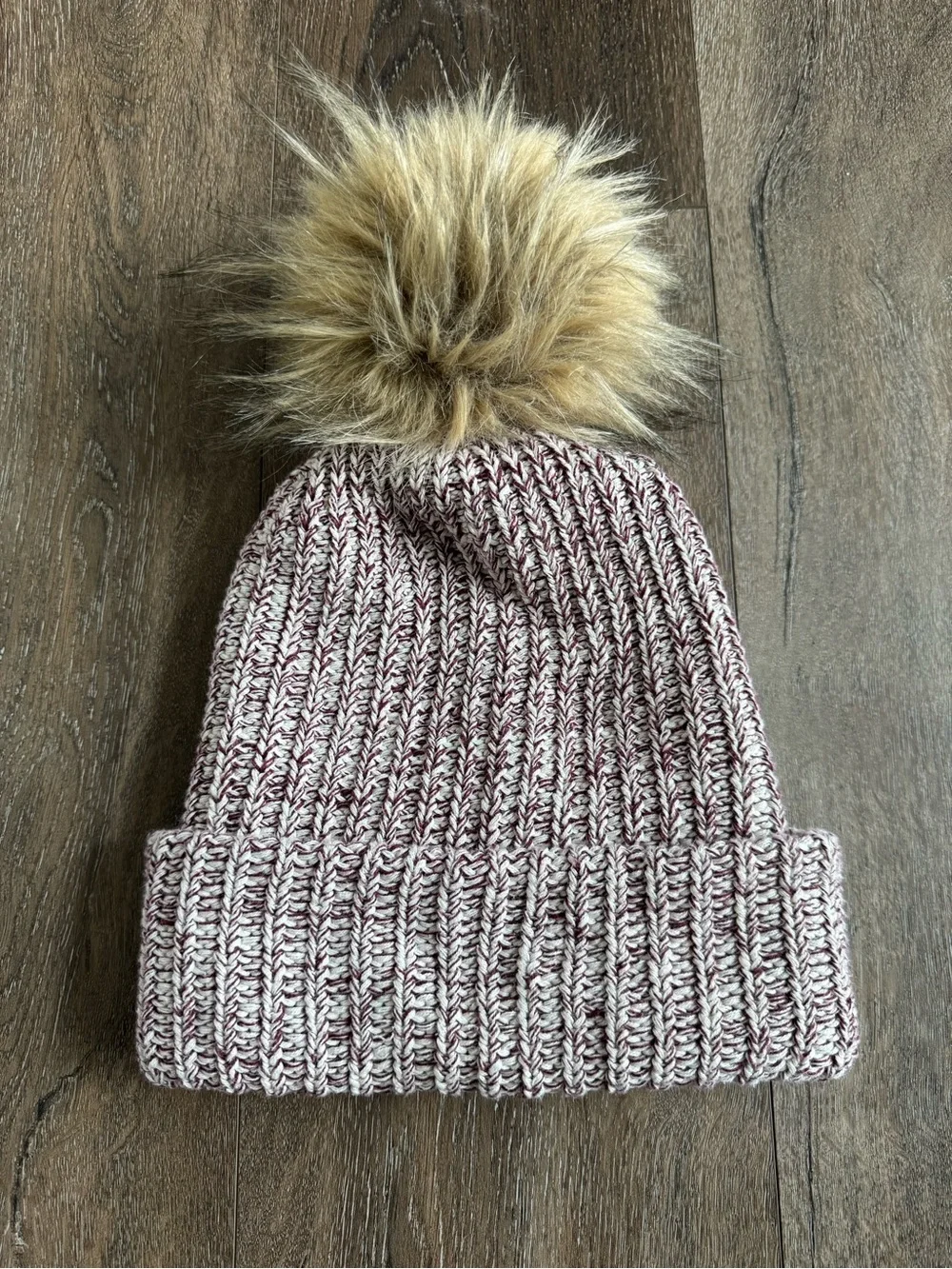 Love Your Melon Adult Pom Beanie - Purple/Maroon with Faux Fur Pom